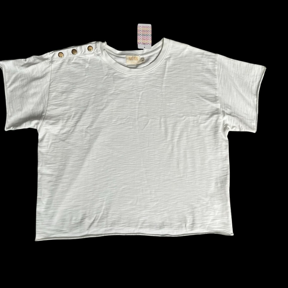 NWT Nation LTD Terrin Snap‎ Tee Optic White Cotton Slub Button Shoulder Top L
